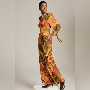 Farm Rio x Anthropologie Orange Tropical Sweetheart Jumpsuit